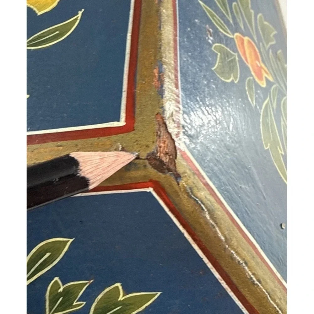 Vintage Wooden Dome Shaped Storage Box Original Old Hand Crafted Painted